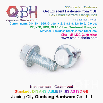 QBH DIN6921 M5-M20 Blue White Zinc Plated / Black / Plain Carbon / Stainless Steel Serrated Flange Self-Locking Bolt