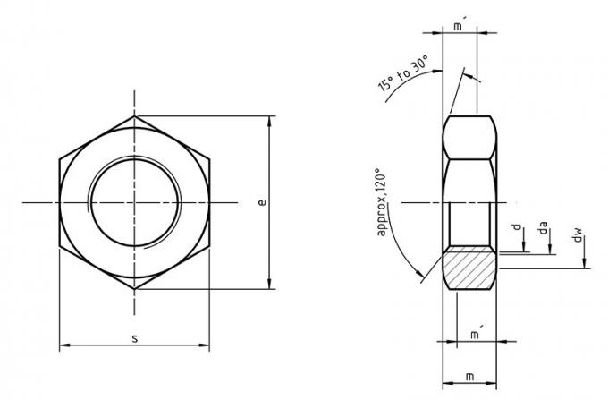 ISO 4035 определяет характеристики скошенного цвета M3-M52 ЧЕРНОТЫ шестиугольника тонкого чокнутого ZP YZP HDG 0